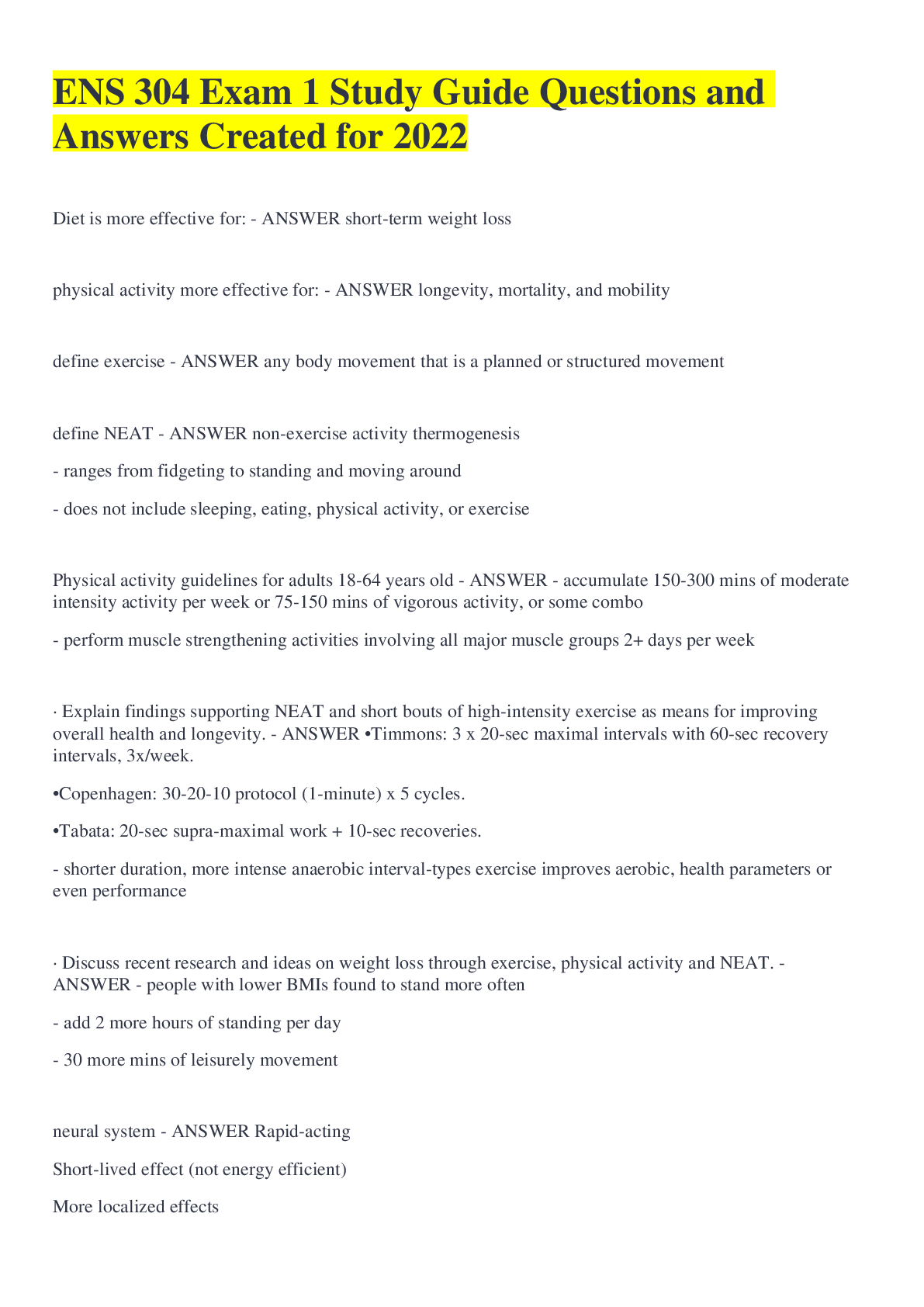 Preview of ENS 304 Exam 1 Study Guide Questions and Answers Created for 2022